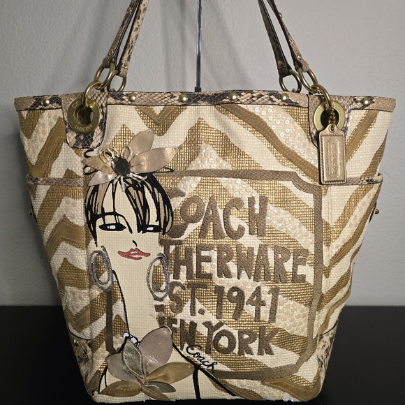 Coach Handbags - COACH LEATHERWARE RAFFIA ZEBRA SNAKE TOTE LIMITED EDITION XL SHOULDER BAG